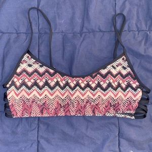 Navy pink and purple patterned sports bra - size M - side cut outs - UNPADDED
